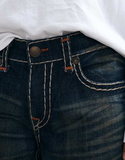 True Religion ricky straight fit flap pocket denim jeans in darkwash blue, 4 of 5
