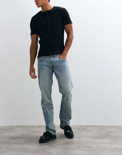 True Religion ricky straight fit flap pocket denim jeans in lightwash blue - view 1