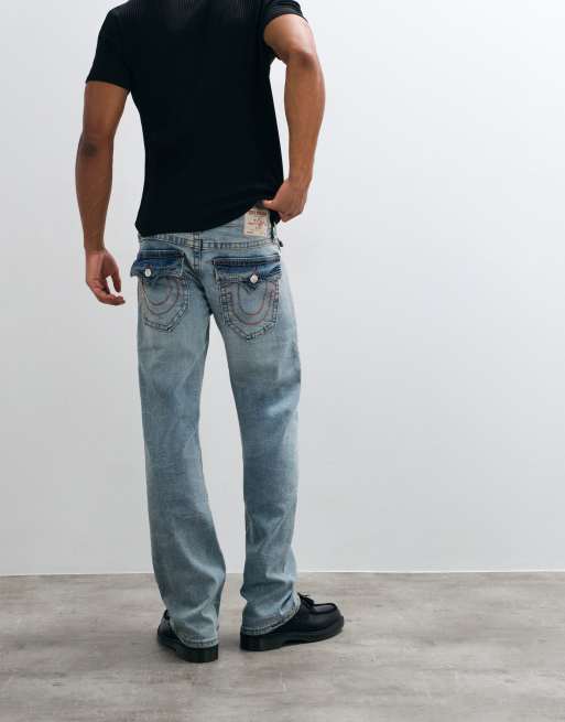True Religion ricky straight fit flap pocket denim jeans in lightwash blue, 3 of 5