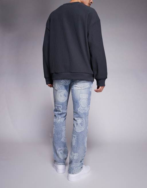 True Religion Ricky straight leg printed jean in light blue wash, 2 of 5
