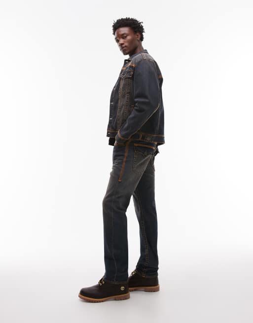 True Religion Ricky super flatlock flap pocket jeans co-ord in dark indigo wash, 2 of 5