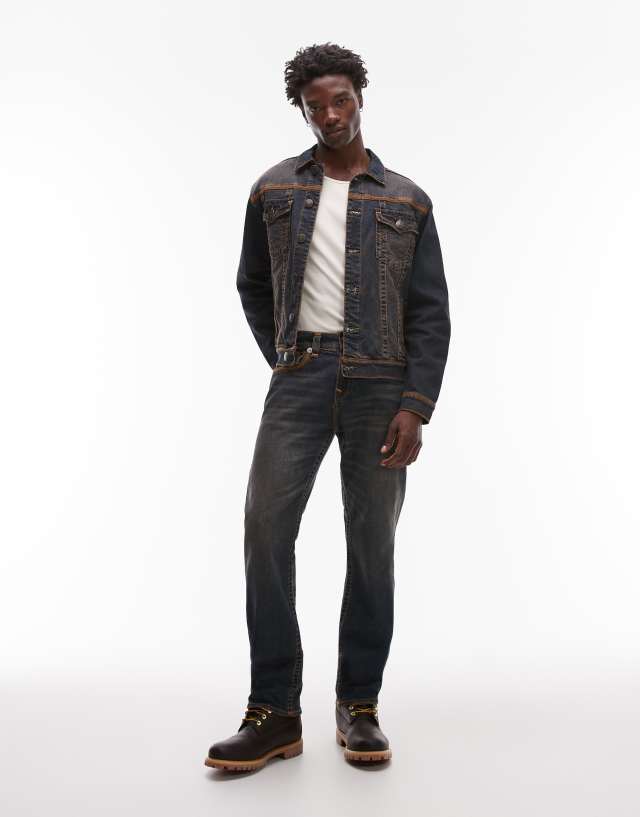 True Religion Ricky super flatlock flap pocket jeans in dark