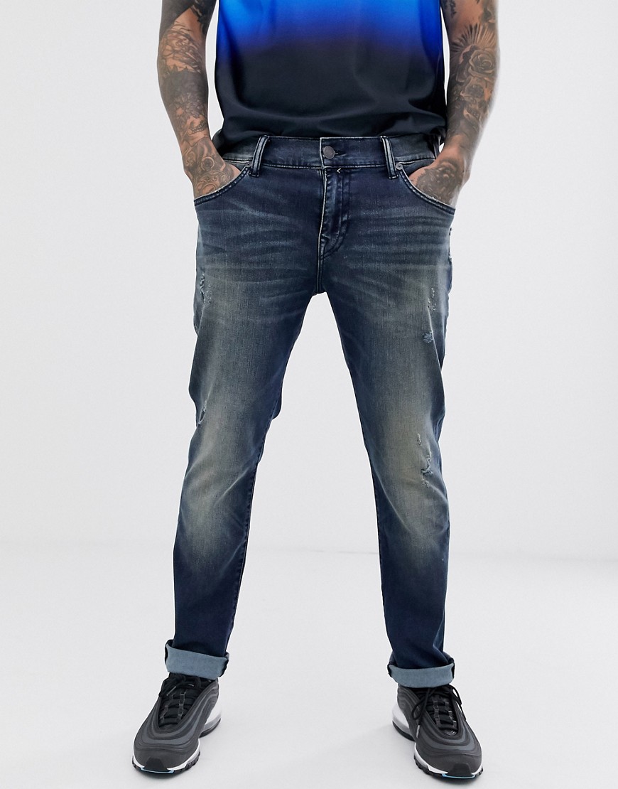 True Religion - Rocco - Jeans skinny lavaggio medio sommerso effetto consumato-Blu