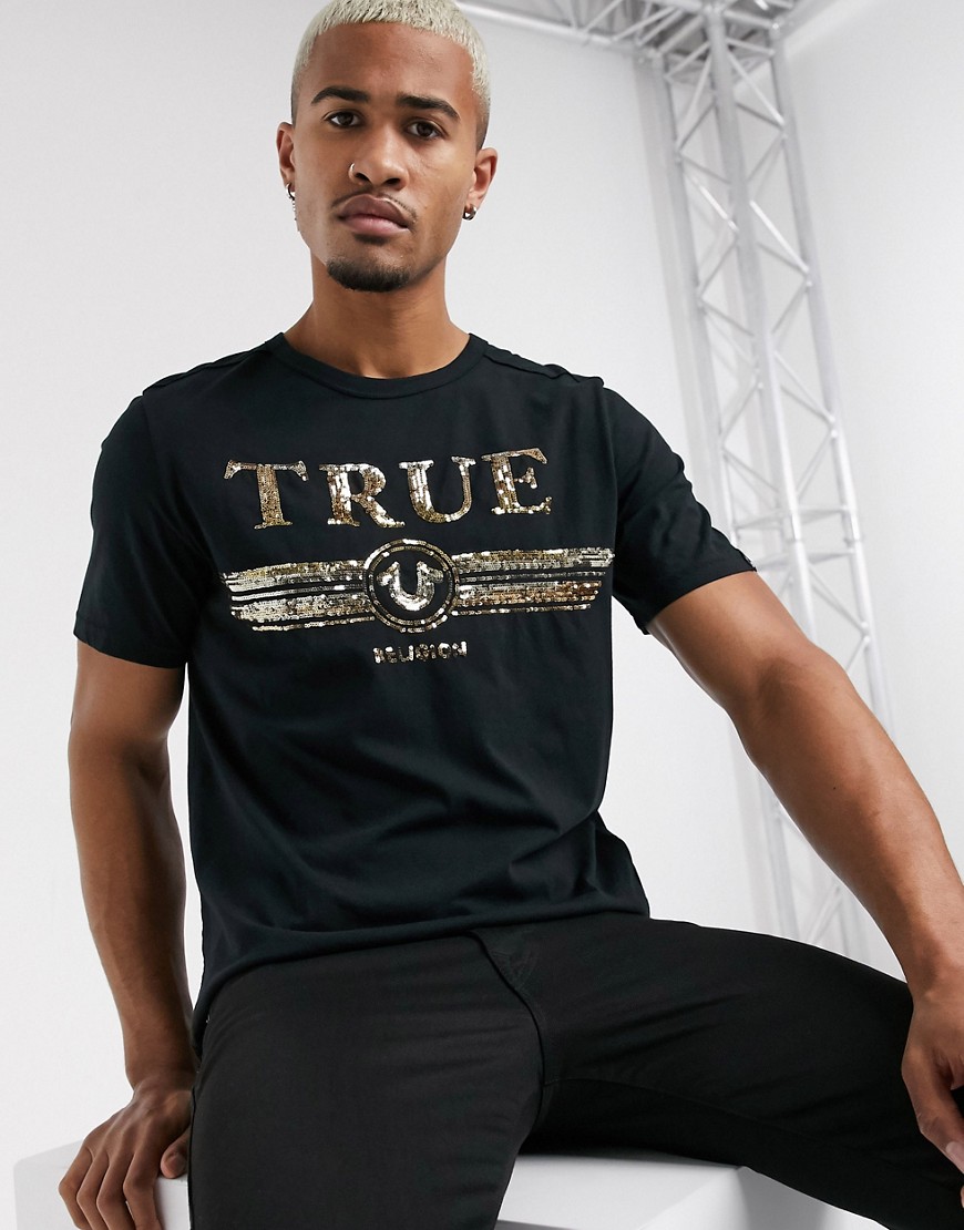 True Religion sequin logo t-shirt in black