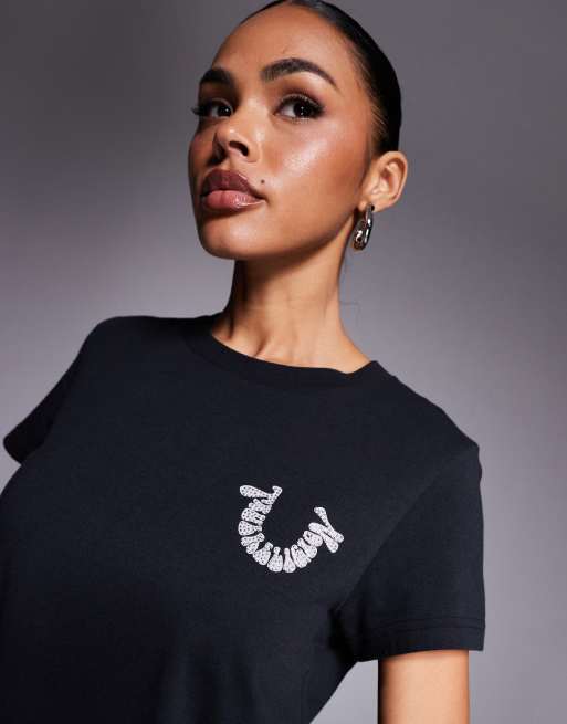 True Religion - Sort baby-T-shirt med rhinstenlogo på ryggen, 4 af 4