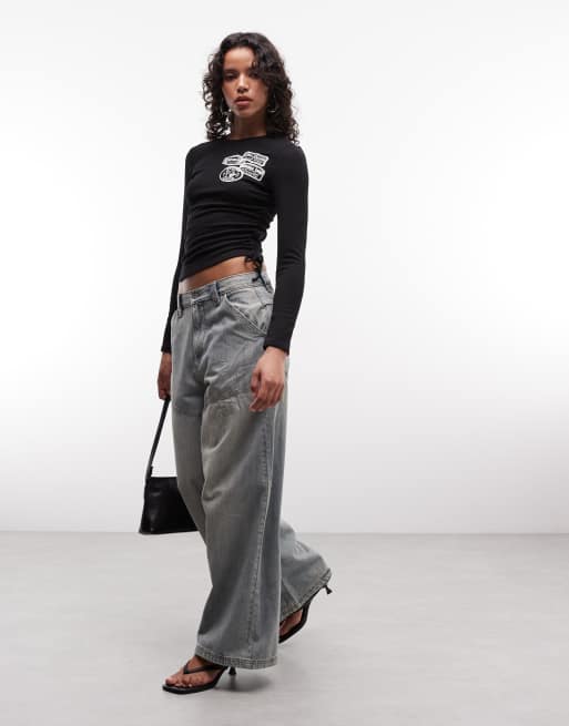 True Religion - Sort ribbet top med asymmetrisk snit og applikationer i denim, 3 af 4