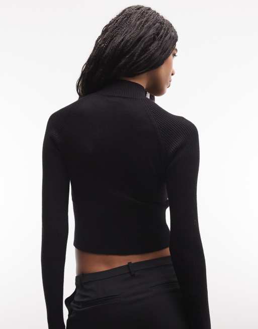 True Religion - Sort sweater med rullekrave, gennemgående lynlås og krystallogo, 4 af 4