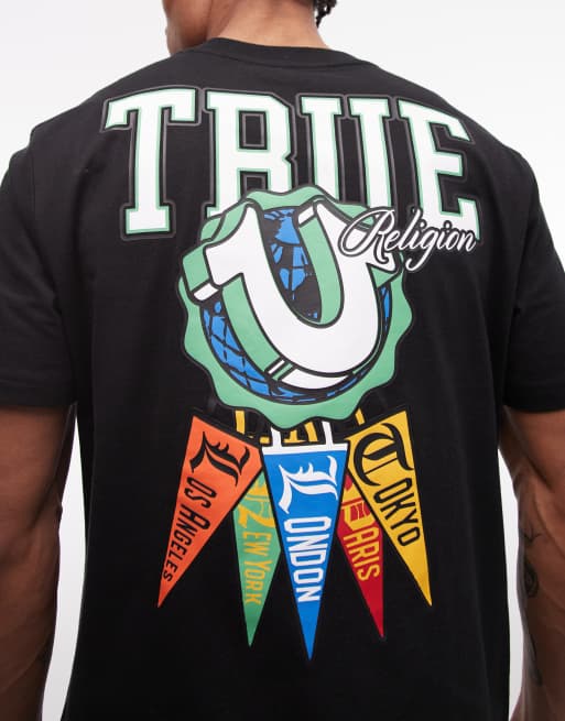 True Religion - Sort T-shirt med vimpelprint, 3 af 5