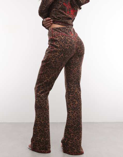 True Religion spodnie bootcut z wysokim stanem, w panterkę, baby terry, w zestawie, brązowe wielokolorowe - view 1