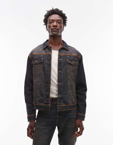 True Religion super flatlock denim trucker jacket in dark indigo wash - part of a set - view 1