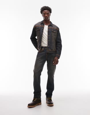 True Religion Super Flatlock Denim Trucker Jacket In Black