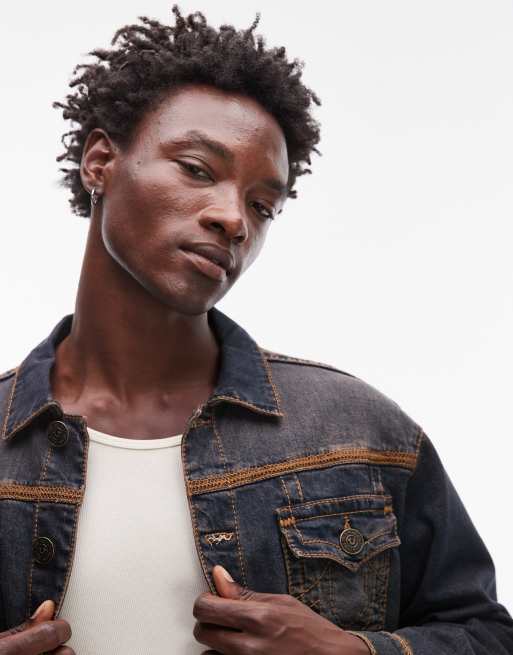 True Religion - Super Flatlock - Trucker-jakke i denim i mørk indigoblå vask - Del af sæt, 5 af 5