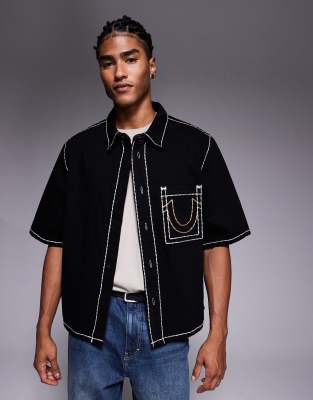 True Religion Super Oversized Denim Shirt In Black