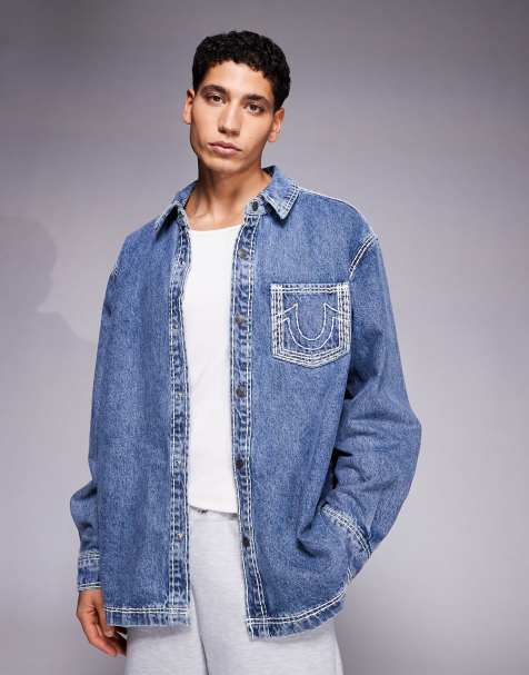 True Religion super QT denim shirt in washed blue