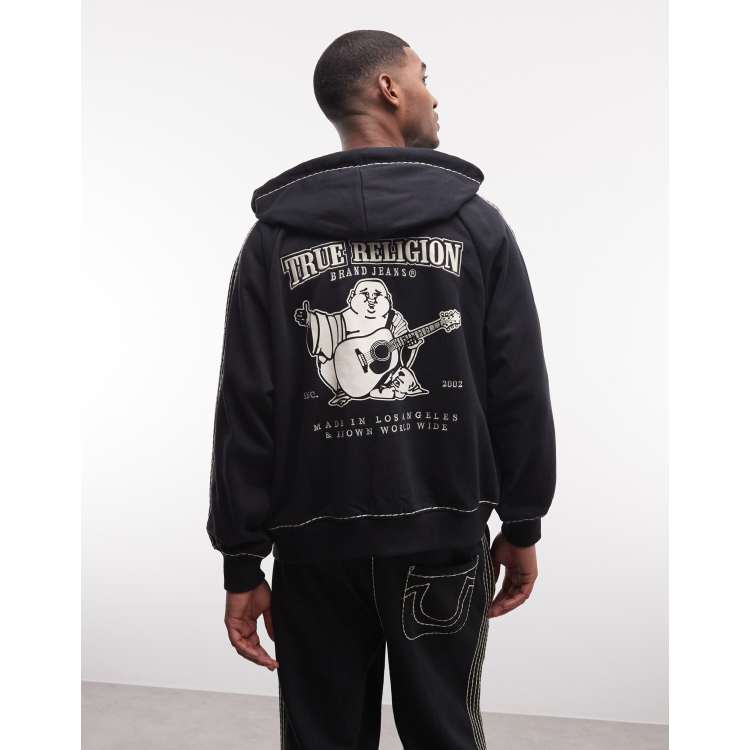 True Religion Super T cinched zip up hoodie co-ord in jet black | ASOS