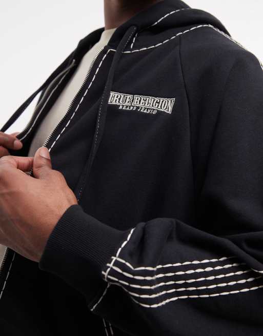 True Religion Super T cinched zip up hoodie co-ord in jet black | ASOS