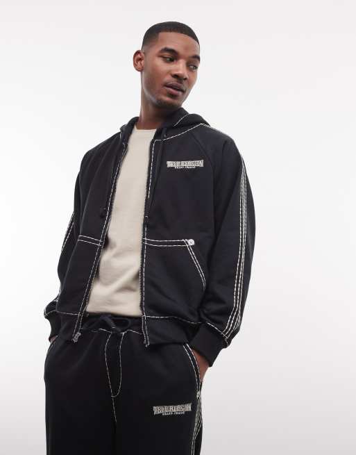 True Religion Super T cinched zip up hoodie in jet black - part of