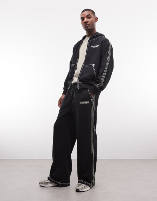 True Religion - Super T - Felpa con cappuccio e zip e joggers nero corvino in coordinato