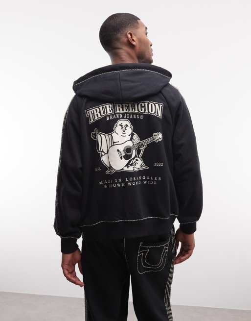True Religion - Super T - Felpa con cappuccio e zip nero corvino in coordinato