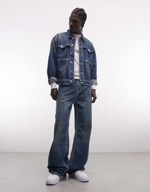 True Religion - Super T - Giacca in denim multitasche con spalle scivolate blu lavaggio medio in coordinato, 2 di 5
