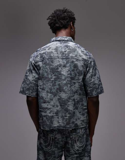 True Religion – Super T – Niebieska żakardowa koszula oversize, część zestawu, 3 z 5