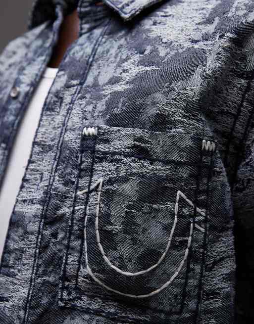 True Religion – Super T – Niebieska żakardowa koszula oversize, część zestawu, 5 z 5