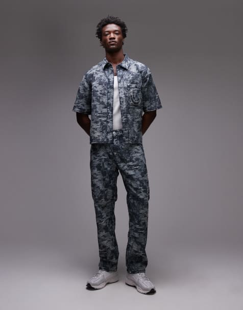 True Religion Super T oversized jacquard shirt co-ord in blue multi - view 1
