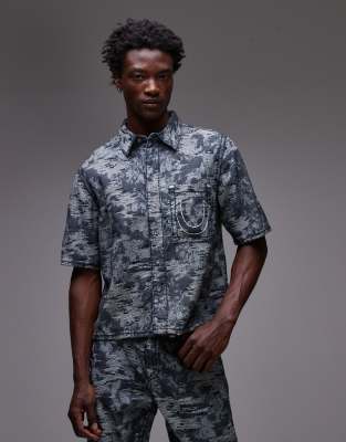 True Religion Super T Oversized Jacquard Shirt In Blue