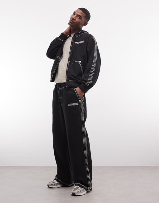 True Religion - Super T - Pantaloni della tuta ampi nero corvino in coordinato