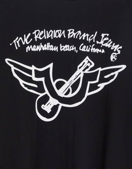 True Religion – Svart kortärmad t-shirt med avslappnad passform, 4 av 4