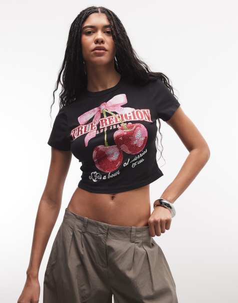 True Religion – Svart, liten t-shirt med körsbärstryck - view 1