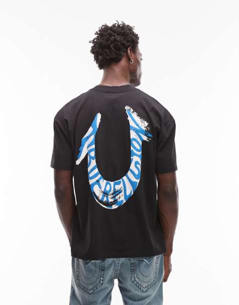 True Religion – Svart t-shirt i oversize med målad logga baktill - view 1