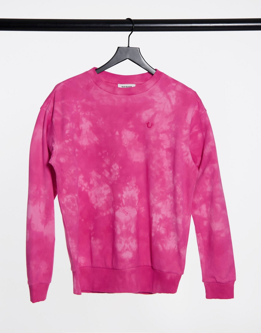 true religion -  – Sweatshirt mit rosafarbenem Batikmuster