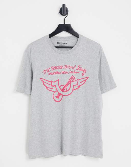 True Religion – Szary T-shirt o luźnym kroju
