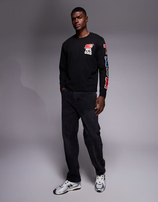 True Religion - T-shirt à manches longues avec logo et imprimés sur la manche - Noir, 2 de 5