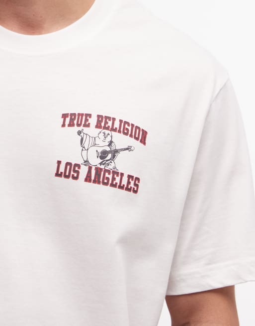 True Religion – T-Shirt aus Netzstoff in Optic-Weiß mit Buddha-Motiv, 4 von 5