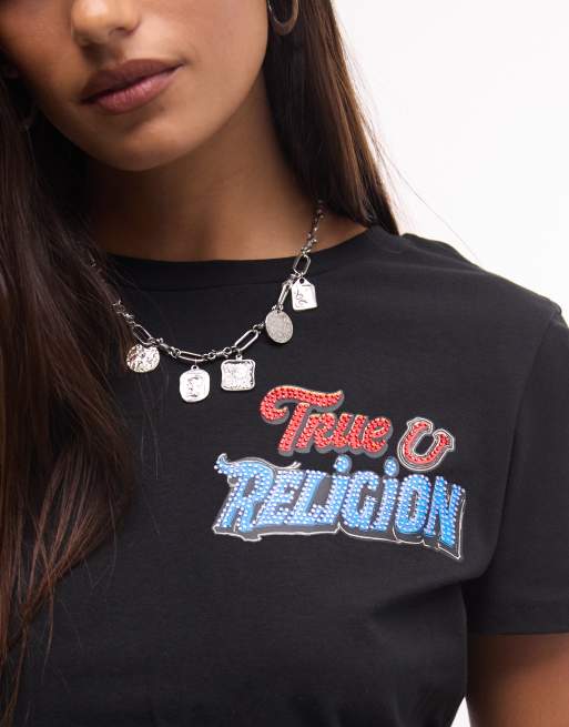 True Religion t-shirt bébé noir avec motif graphique au dos en cristal, 3 de 4