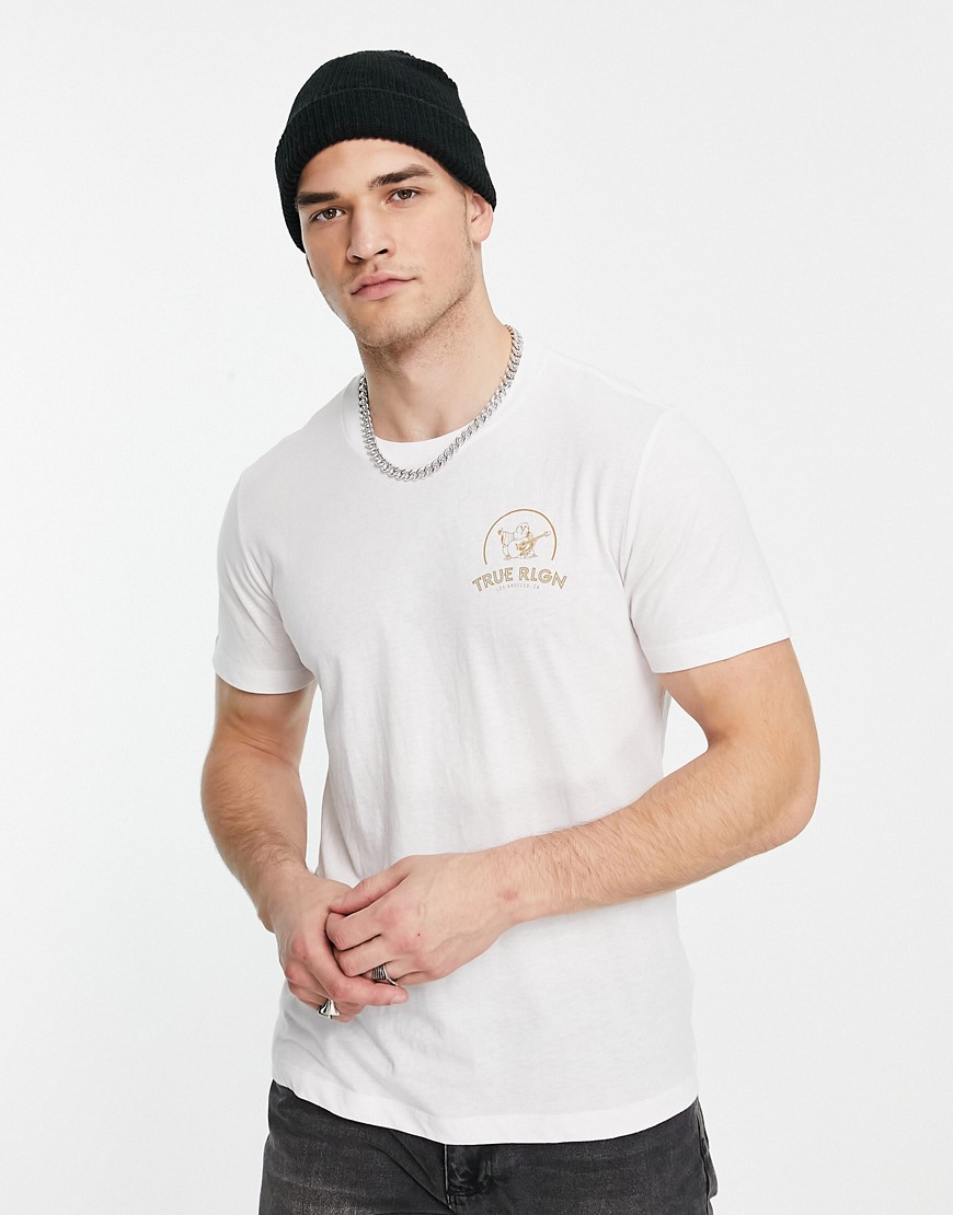 true religion - t-shirt bianca con stampa sul retro-bianco