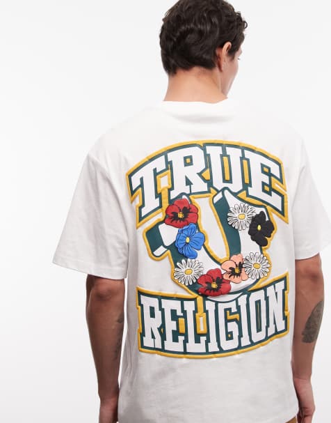 True Religion - T-shirt bianco ottico con logo fiorito - view 1