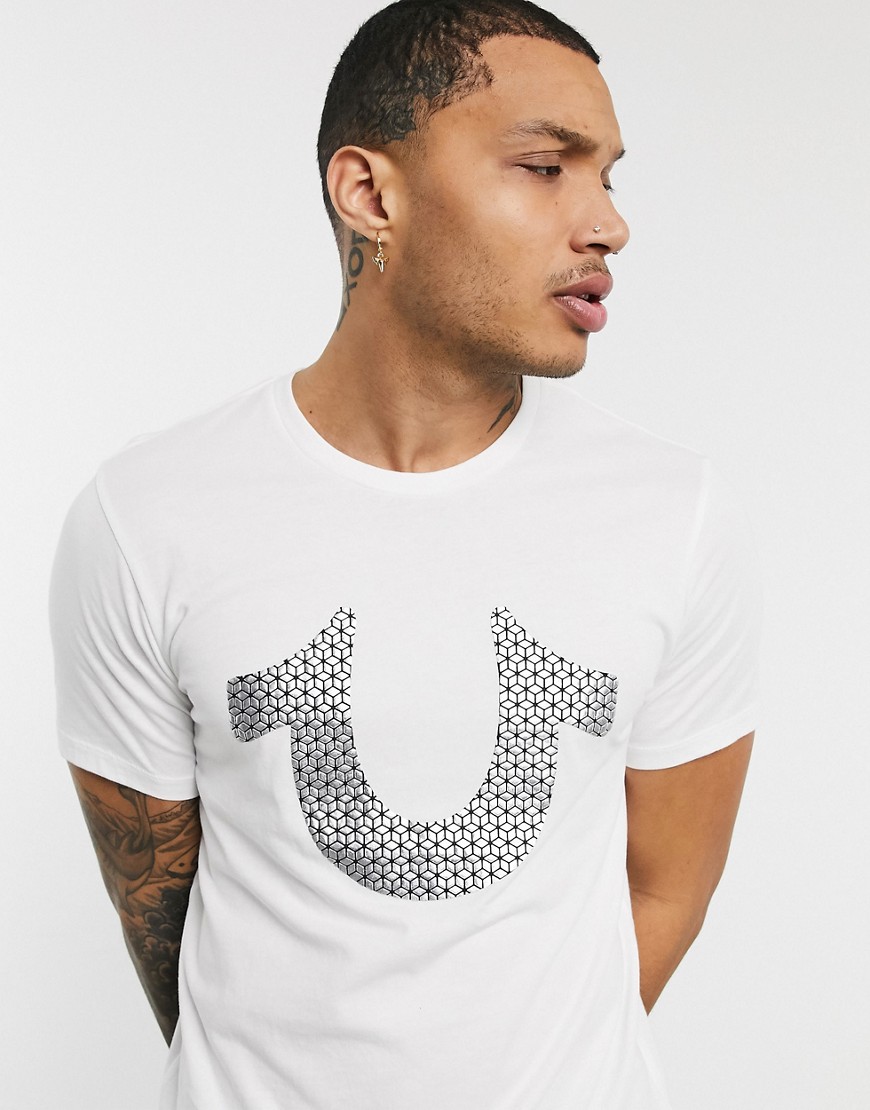 True Religion - T-shirt con logo a ferro di cavallo da discoteca bianca-Nero