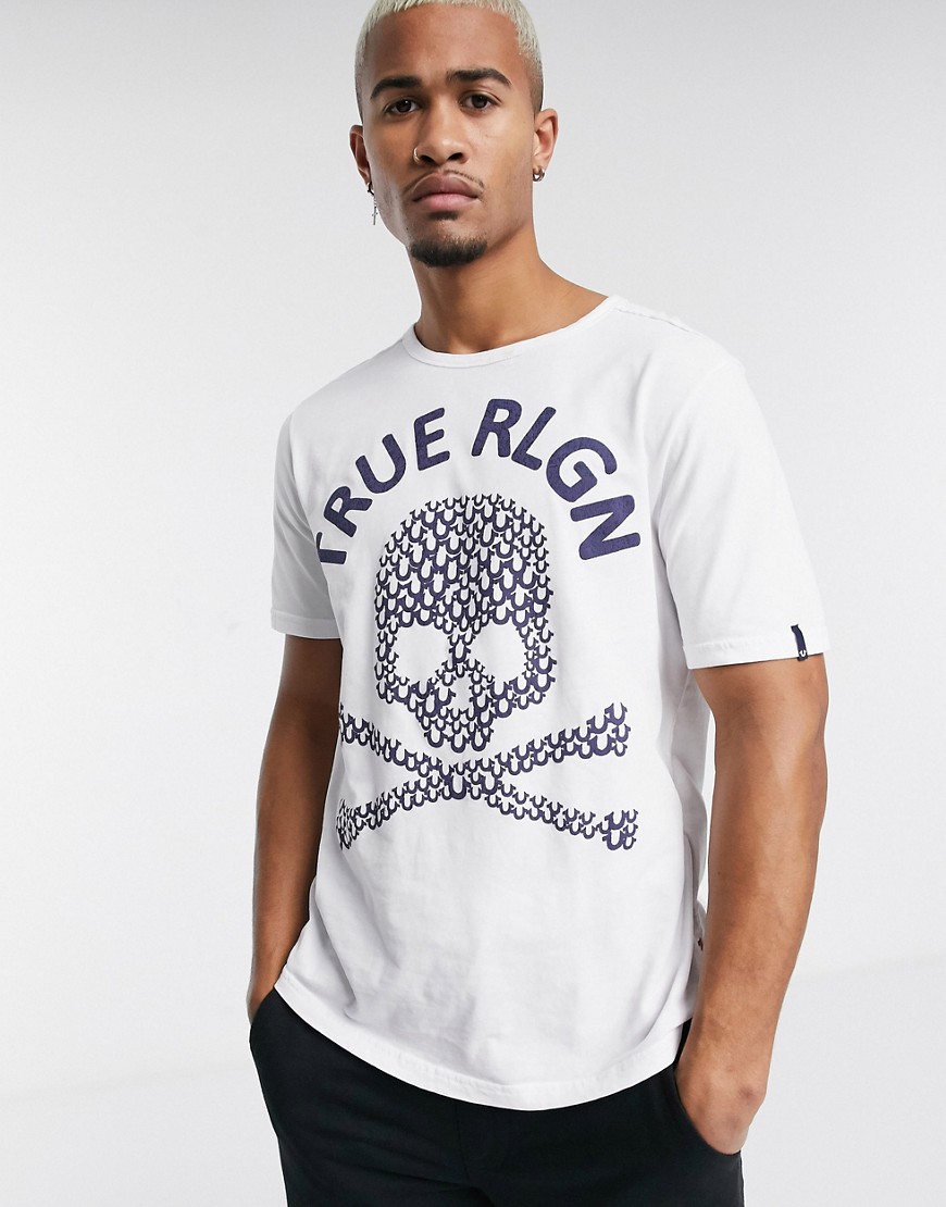 True Religion - T-shirt con logo a teschio testurizzato bianca-Bianco