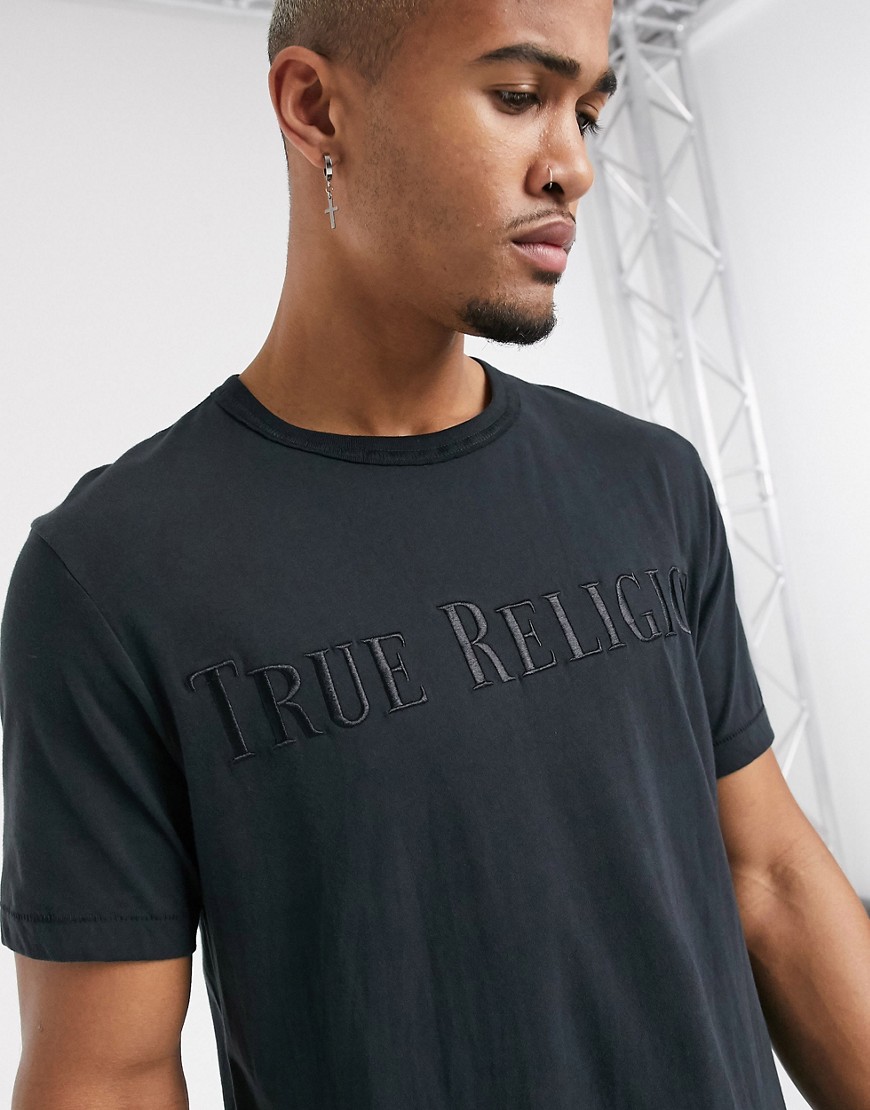 True Religion - T-shirt con logo ricamato nera-Nero