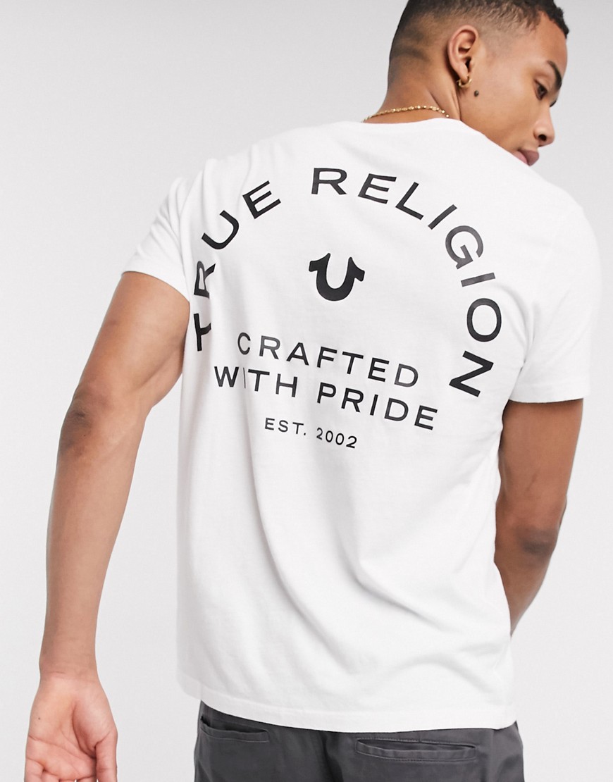 True Religion - T-shirt con scritta Crafted With Pride-Bianco