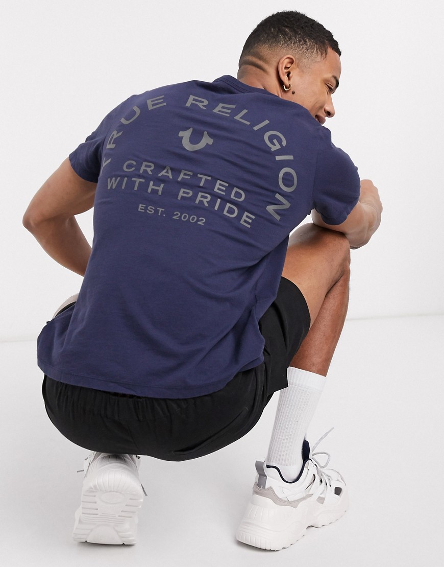 True Religion - T-shirt con scritta Crafted With Pride-Navy