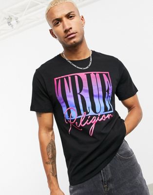 True Religion t-shirt in black with front brooklyn logo