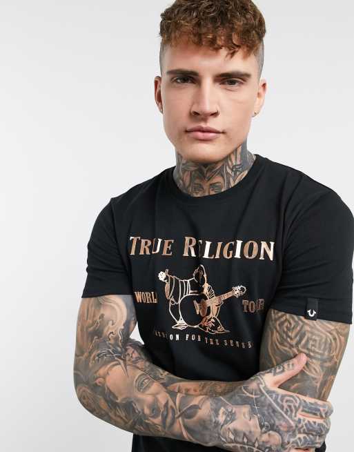 True religion black and gold hot sale t shirt