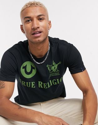 True Religion t-shirt in black with green back logo