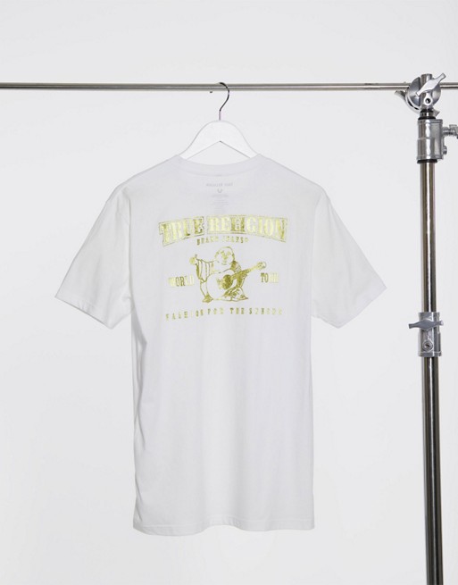True Religion t-shirt in white with gold back print logo