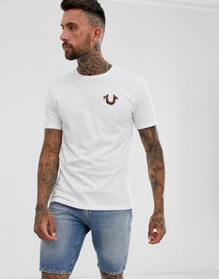 True Religion - T-shirt met camouflage hoefijzerlogo en ronde hals in wit