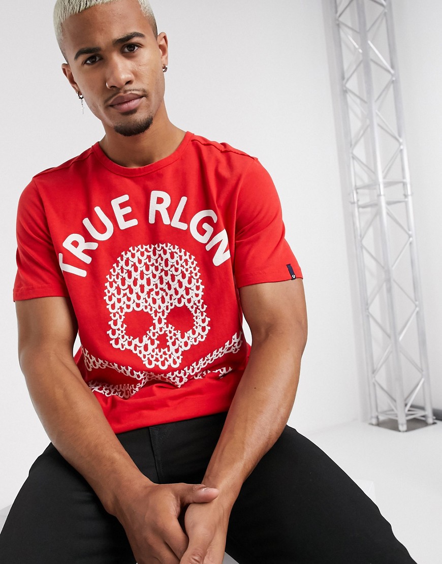 True Religion - T-shirt met doodshoofdlogo en textuur in rood